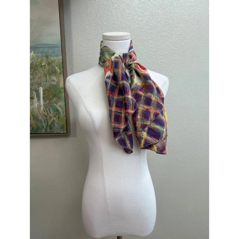 Vintage BRICO Pure Silk Floral Scarf Watercolor Roses Square Scarf